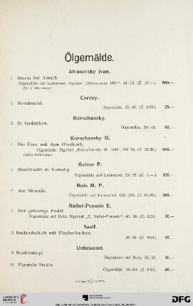 Ölgemälde, Aquarelle, Pastelle, Zeichnungen(Nr.1-110)