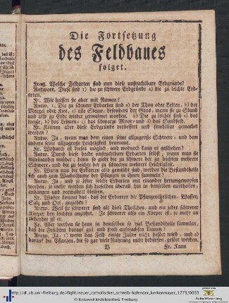 Die Fortsetzung des Feldbaues folget.