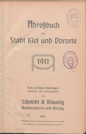 1911: Adreßbuch der Stadt Kiel und Vororte 1911