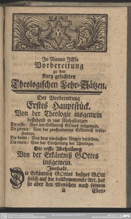 Vorbereitung zu den Kurtz gefasseten Theologischen Lehr-Sätzen