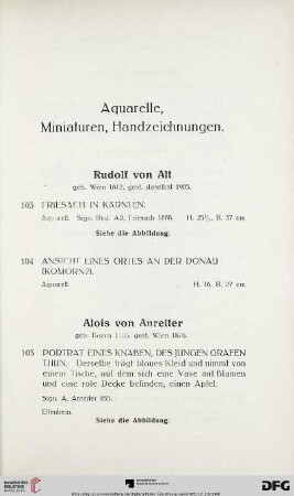 Aquarelle, Miniaturen, Handzeichnungen (Nr. 103-228)