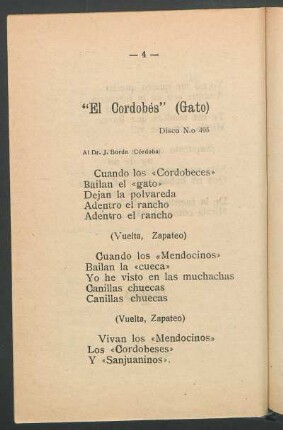 "El Cordobés" (Gato) : Disco N.o 405
