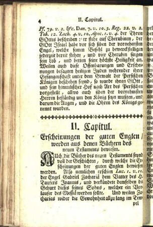 II. Capitul. Erscheinungen der guten Englen / werden aus denen Büchern des neuen Testaments bewiesen.