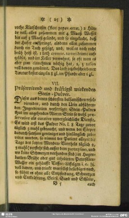 VII. Präservirend und kräftigst wirkendes Stein-Pulver