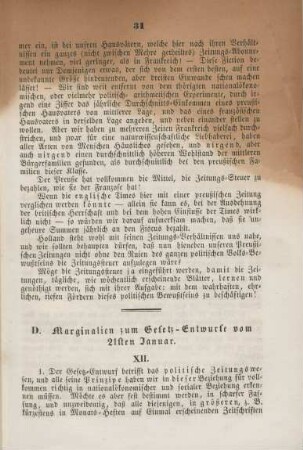 D. Marginalien zum Gesetz-Entwurfe vom 21sten Januar.