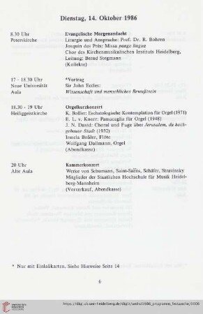 Dienstag, 14. Oktober 1986