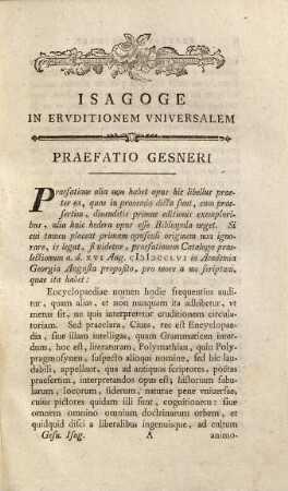 Io. Matthi. Gesneri Primae Lineae Isagoges In Ervditionem Vniversalem : Nominatim Philologiam, Historiam Et Philosophiam In Usum Praelectionum Ductae ; Accedunt Nunc Praelectiones Ipsae Per Io. Nicolaum Niclas. 1