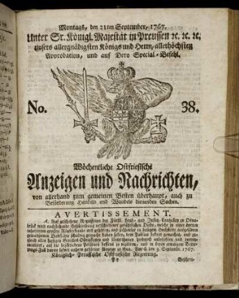 No. 38. Montags, den 21ten September, 1767.