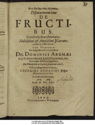 Disputationem hanc De Fructibus
