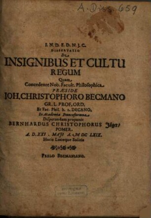 Dissertatio De Insignibus Et Cultu Regum