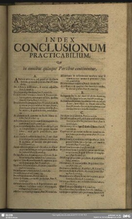Index Conclusionum Practicabilium, Quae in omnibus quinque Partibus continentur