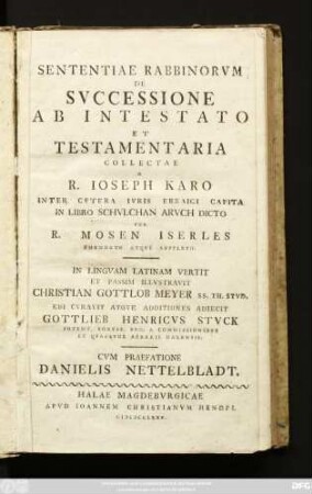 Sententiae Rabbinorvm De Svccessione Ab Intestato Et Testamentaria