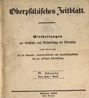 Oberpfälzisches Zeitblatt, 1847 = Jg. 4