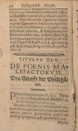 Titvlvs XLV. De Poenis Malefactorvm. Von Straffe der Ubelthäter.