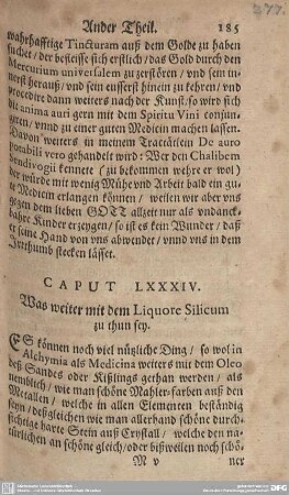 CAPUT LXXXIV. Was weiter mit dem Liquore Silicum zu thun sey.