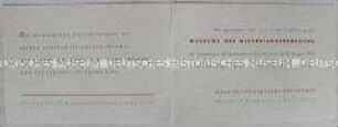 Einladungskarte zur Eröffnung des "Museums der Widerstandsbewegung" in der Gedenkstätte Buchenwald