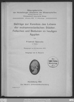 Beiträge zur Kenntnis des Lebens der mohammedanischen Städter, Fellachen und Beduinen im heutigen Ägypten