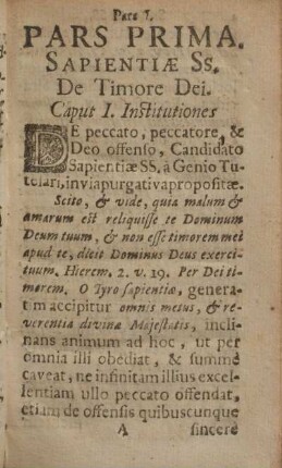 Pars prima. Sapientiæ SS. de timore dei.