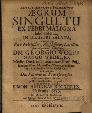 Aegrum Singultu Ex Febri Maligna laborantem
