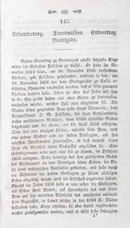 143. Erbantretung. Transmission. Erbvertrag. Brautgabe.