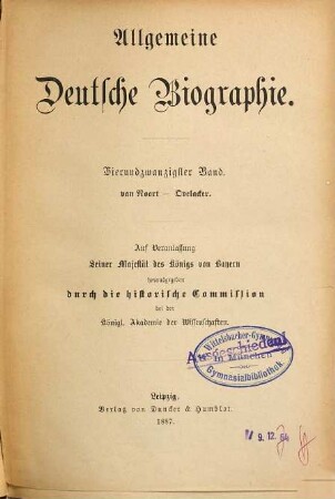 Allgemeine Deutsche Biographie, 24. van Noort - Ovelacker
