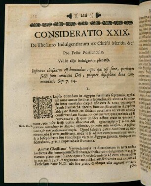 216-225, CONSIDERATIO XXIX. De Thesauro Indulgentiarum ex Christi Meritis. & c.