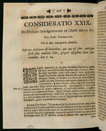 216-225, CONSIDERATIO XXIX. De Thesauro Indulgentiarum ex Christi Meritis. & c.