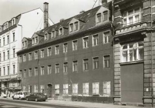 Dresden-Neustadt, Bautzner Straße 73. Wohnhaus (Dresdner Molkerei Gebrüder Pfund; um 1852). Straßenansicht