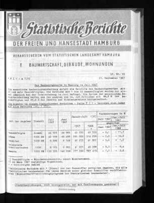 Das Bauhauptgewerbe in Hamburg im Juli 1967 : Lfd. Nr. 26