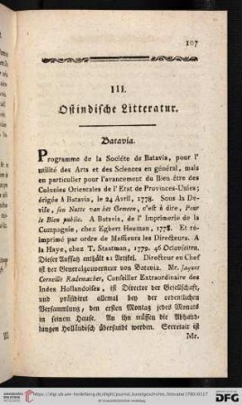 III. Ostindische Litteratur