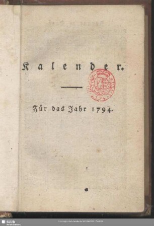 Kalender. Für das Jahr 1794