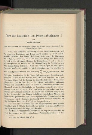 Über die Löslichkeit von Doppelverbindungen. I.