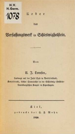 Über das Verfassungswerk in Schleswig-Holstein