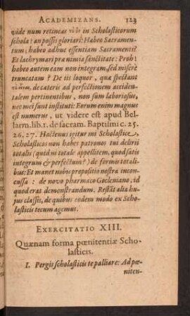 Exercitatio XIII. Quaenam forma poenitentiae Scholasticis.
