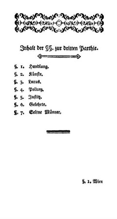 Inhalt der §§. zur dritten Parthie