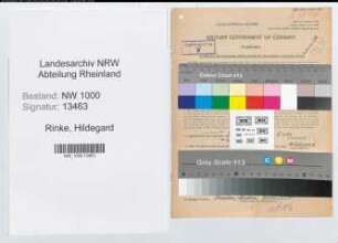 Entnazifizierung Hildegard Rinke, geb. 11.12.1904 (Postassistentin)