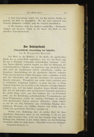 ¬Der¬ Hebräerbrief : übersichtliche Darstellung des Inhaltes