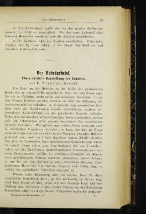 ¬Der¬ Hebräerbrief : übersichtliche Darstellung des Inhaltes
