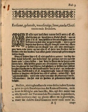 Send-Brief Der Remonstrantscher Leeraren aende E. Synode tot Schiedam, In Julio 1631