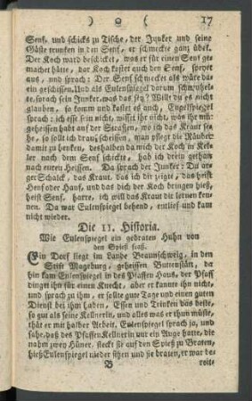 Die 11. Historia. Wie Eulenspiegel ein gebraten Huhn von den Spieß fraß