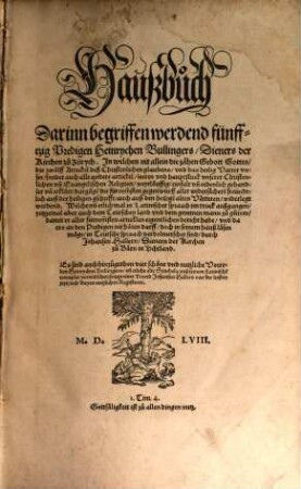 Haußbuch darinn begriffen werden 50 Predigen ...