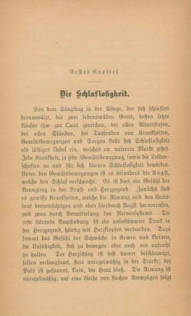 Erstes Kapitel. Die Schlaflosigkeit