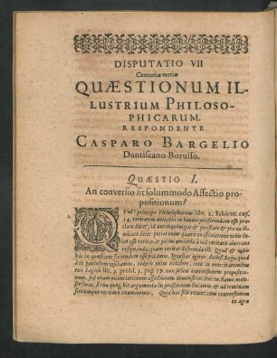 Disputatio VII. ... Respondente Casparo Bargelio