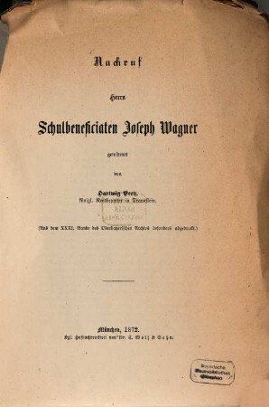 Nachruf Herrn Schulbeneficiaten Joseph Wagner gewidmet