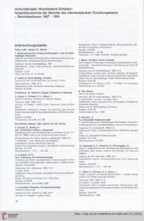 Verbundprojekt "Wandmalerei-Schäden", Gesamtverzeichnis der Berichte des interdiszipliniären Forschungsteams - Berichtszeitraum 1987-1991