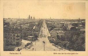 Postkartenalbum. "Karlsruhe i. B. - Blick von der Bernharduskirche". Panorama