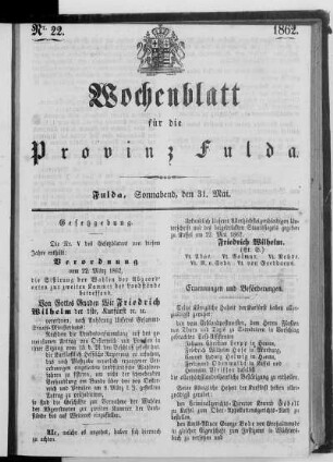 Nr. 22, Ausgabe vom 31. Mai 1862