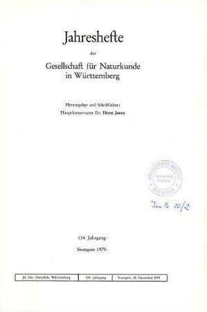 Bd. 134, 1979: Jahreshefte der Gesellschaft für Naturkunde in Württemberg