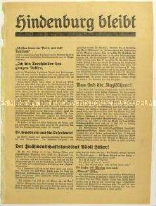 Aufruf zur Wahl von Paul von Hindenburg zum Reichspräsidenten 1932