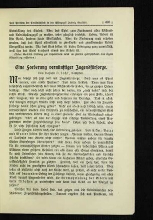 ¬Eine¬ Forderung vernünftiger Jugendfürsorge